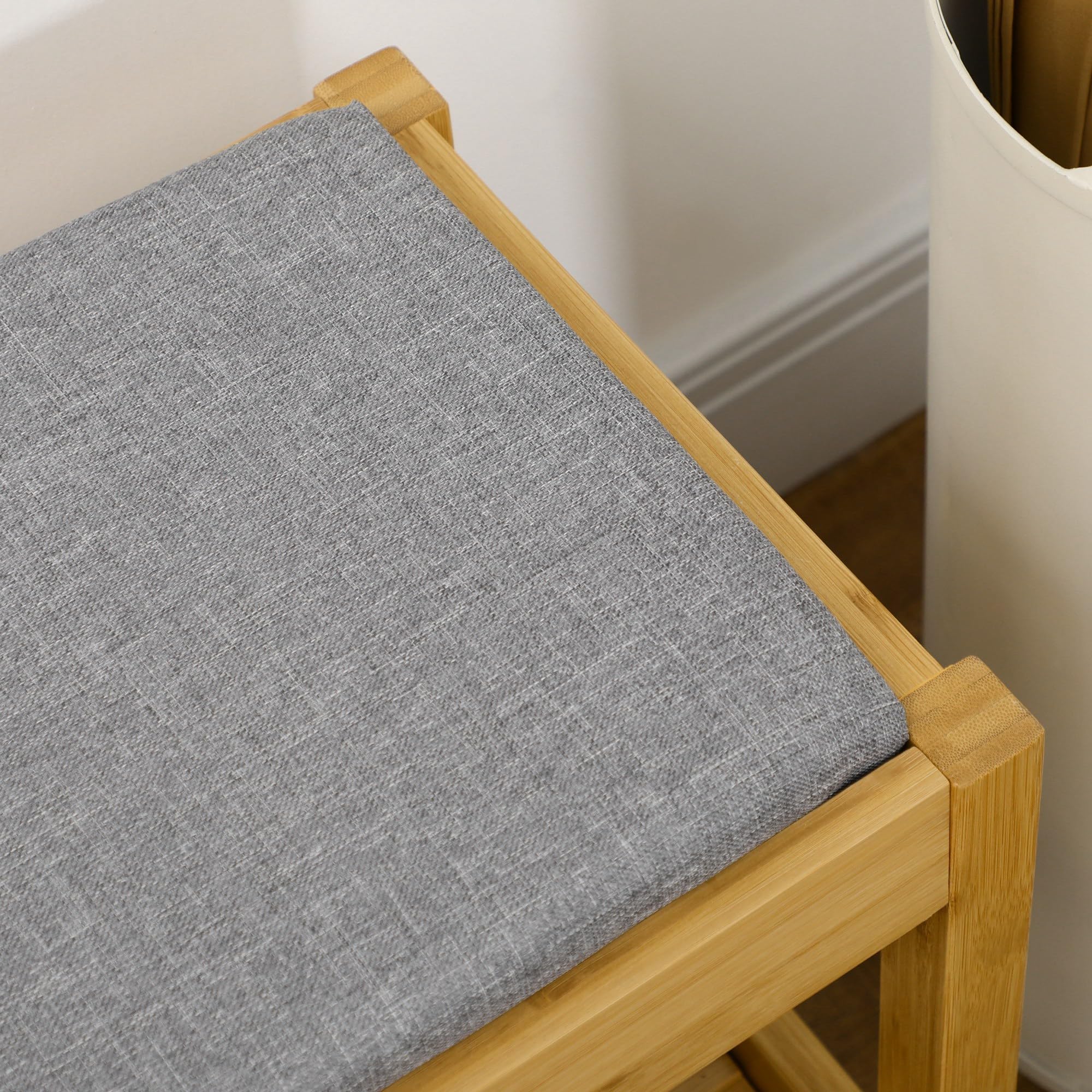 HOMCOM Banco Zapatero de Bambú con Asiento Tapizado 90x30x46 cm Natural
