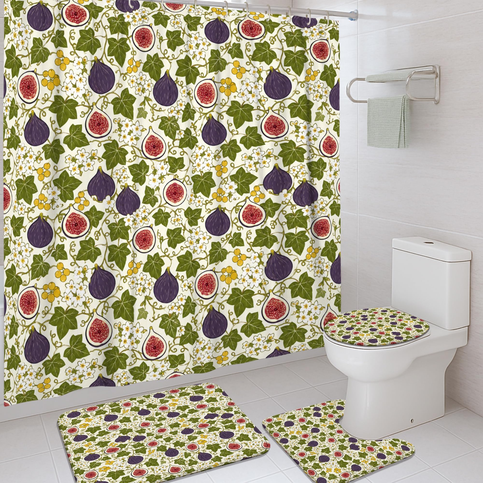 Rideau de douche vert d'été style vintage floral pour une déco de salle de bain