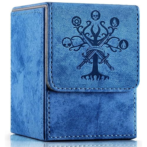 PROMAXIBINDER MTG Commander Deck Box with 2 Dividers, Fits 100+ Single Sleeved Cards, Strong Magnet Magic Gathering Deck Box, PU Leather Trading Card Storage Box for TCG CCG MTG Cards (Navy Blue-Tree) - A-Navy Blue, Tree