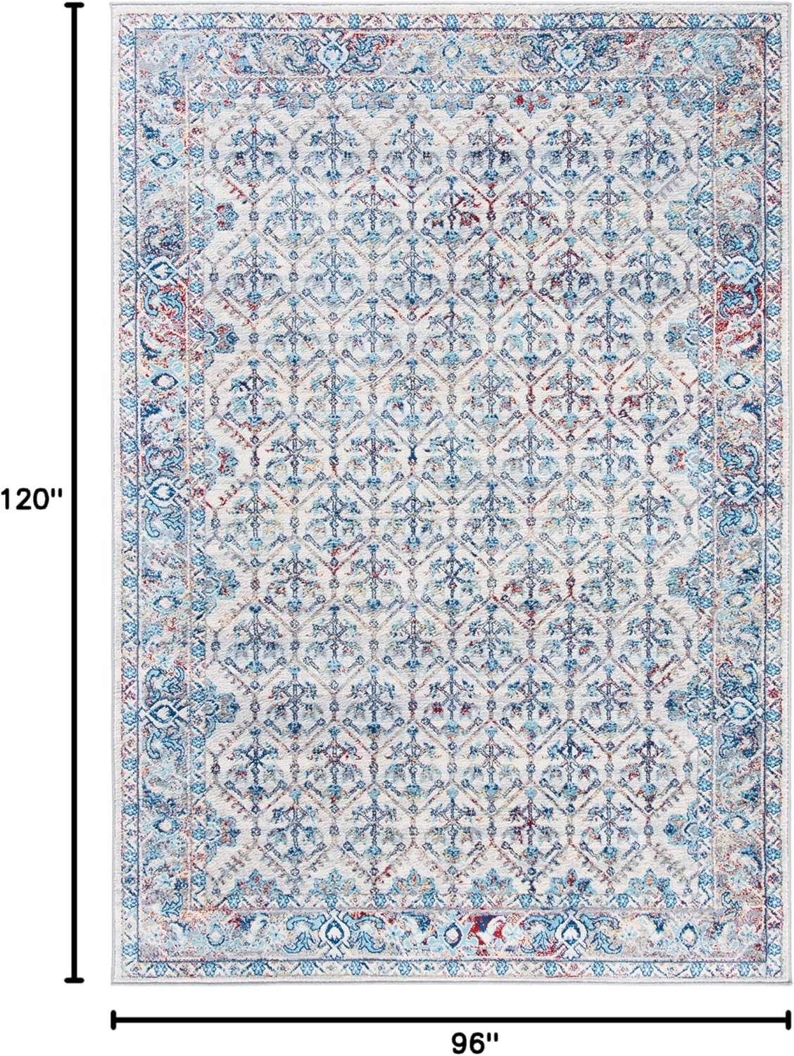 SAFAVIEH Brentwood Collection 8' x 10' Ivory/Blue BNT869A Oriental Distressed Non-Shedding Living Room Bedroom Dining Home Office Area Rug