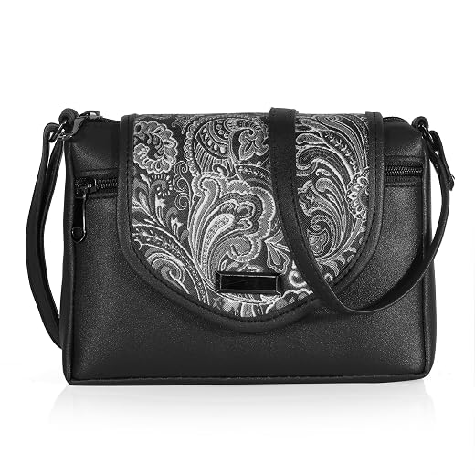 BAG IN ENTERPRISE Stylish Women's Leather Shoulder Bag Embroidered Flap Crossbody Purse with Zipper Compartments & Adjusta...