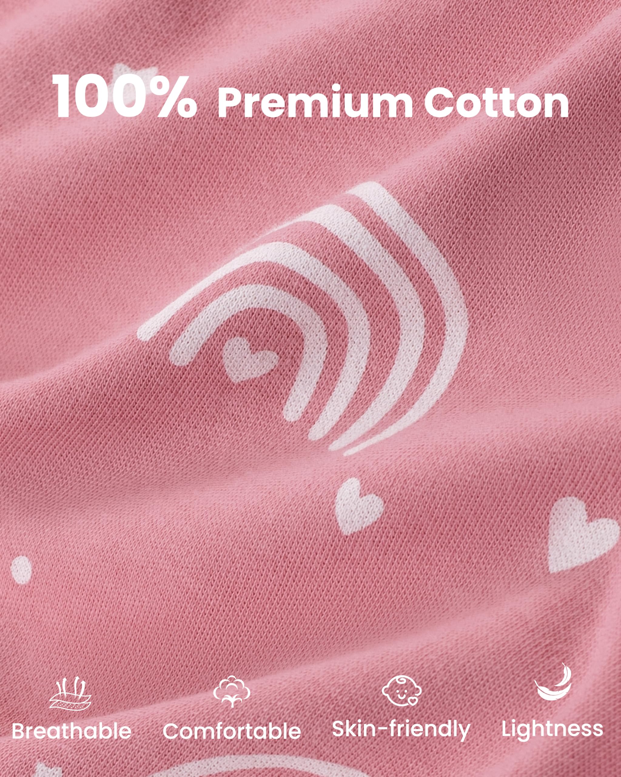 Saco de Dormir con Piernas 6-18 Molis Saco de Dormir Bebe Verano Tog 0,5 100% Algodón Saquito de Dormir niño con pies Arcoíris rosa