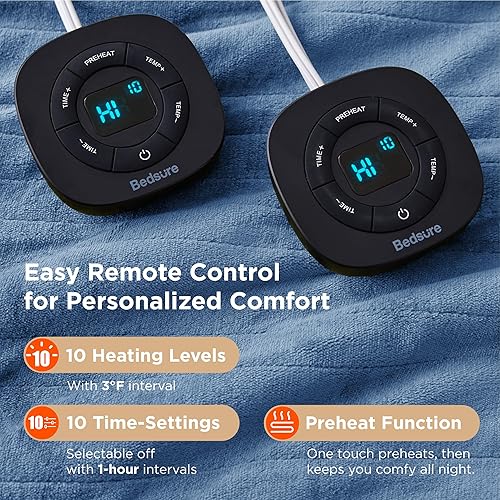 Vista 179 de Bedsure - Manta eléctrica tamaño matrimonial; térmica, de franela suave, calentamiento rápido, 10 ajustes de tiempo y 6 ajustes de calor; regalo 01