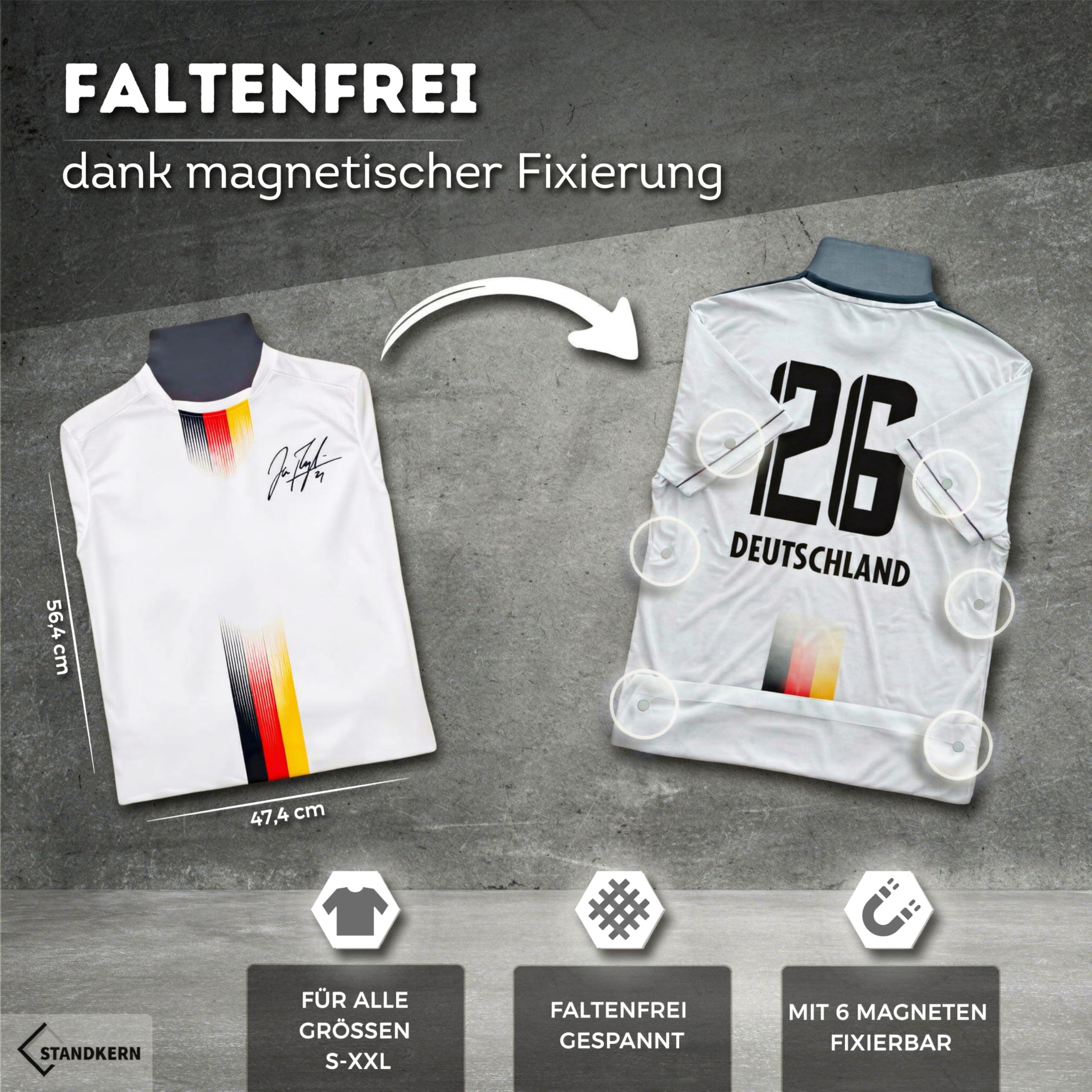 3D Trikotrahmen Fußball - XL Bilderrahmen für Trikot mit faltenfreier Fixierung - Trikot Bilderrahmen für alle Größen - Trikot Rahmen mit einfacher Montage - Objektrahmen Jersey Frame