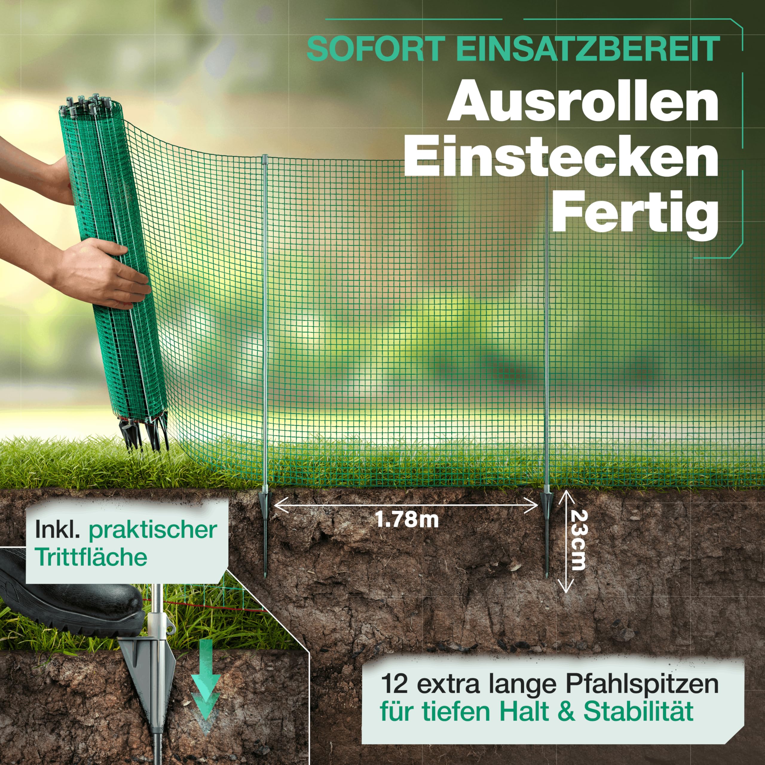 Smabix Mobiler Zaun zum Einstecken 20m x 90cm Komplett-Set Hundezaun Weidezaun Gartennetz