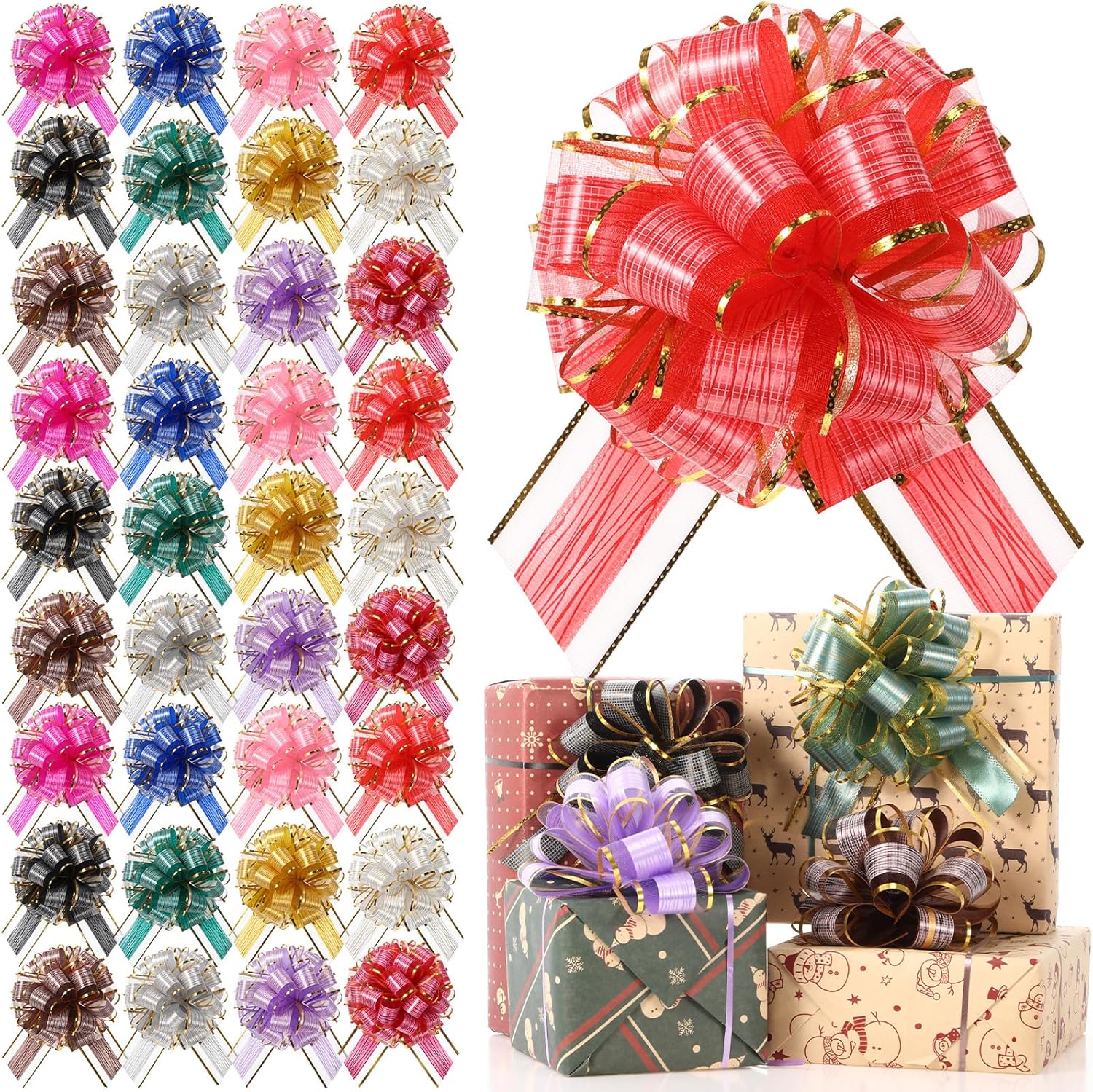 Poen 200 Pcs 6" Large Valentines Pull Bows Bulk Gift Wrapping Bow for Baskets Snow Yarn Ribbon Packaging for Valentines Crafts Wedding Gift, Party Wrap Bow, Presents Decorating to Wrap Box(12 Colors)