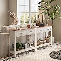 Vista 5 de Mesa de consola de estilo granja con 2 cajones para entrada, mesa de sofá rústica con estante de almacenamiento abierto, mesa de pasillo con marco