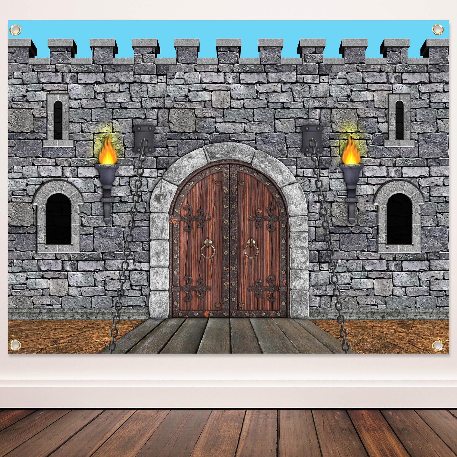 Tranqun Medieval Party Decorations Castle Backdrop Knight Wall Backdrop Keepers of The Castle Decorations for Medieval Themed Party Supplies(Castle