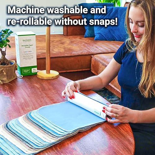 Miniatura 3 de Toallas de papel reutilizables, paquete económico de 24 toallas de papel sin papel. 100% algodón, súper suaves, absorbentes, lavables y hechas para