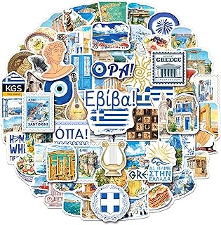 200 PCS Greece Stickers, Greece Travel Souvenirs Stickers for Laptop Water Bottle Luggage, Ancient Athens Greek Decor Decals for Adults Teens Women Men