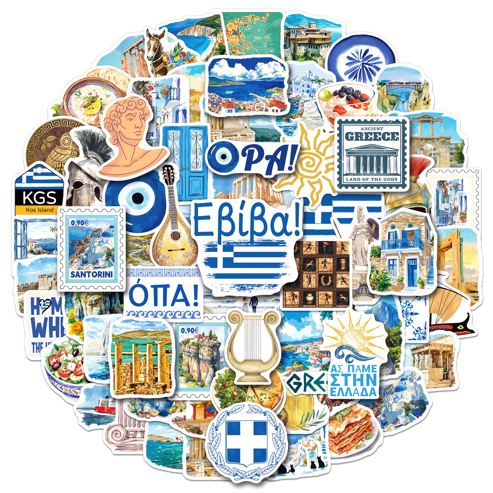 YTSQLER 200 PCS Greece Stickers, Greece Travel Souvenirs Stickers for Laptop Water Bottle Luggage, Ancient Athens Greek Decor Decals for Adults Teens Women Men