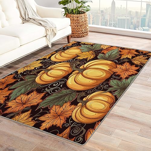 Alfombra de Acción de Gracias de 2 x 3 pies, alfombra de área de calabaza, alfombras de hojas de otoño para entrada, sala de estar, dormitorio,