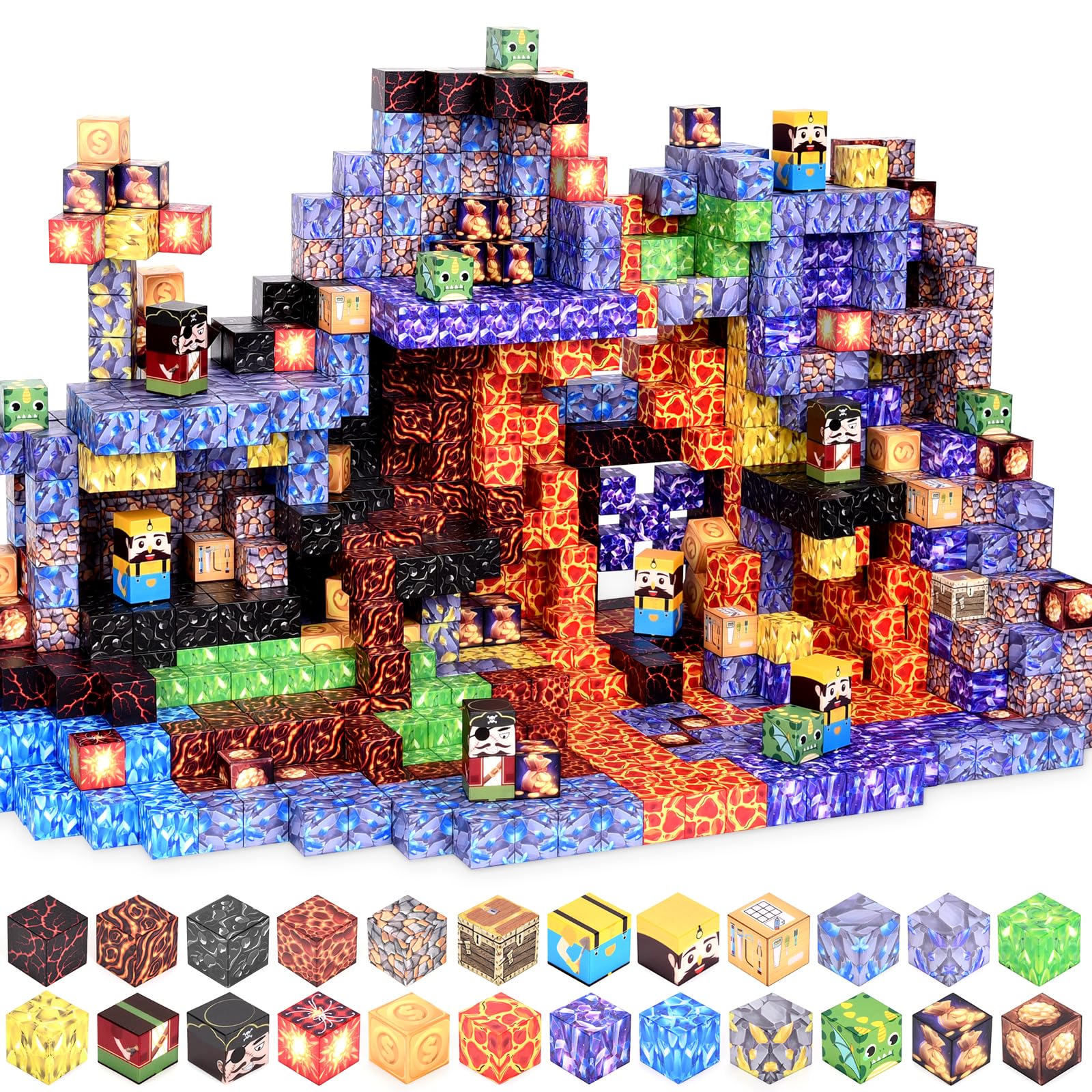 Magnetische Bausteine, 200 Pcs Lava World Magnetwürfel-Bauset, STEM-Konstruktionsspielzeug, Pädagogisches Magnet Spielzeug für 3 4 5 6 7 8 9 10Jahren, Weihnachts&Geburtstagsgeschenk für Mädchen Jungen