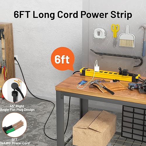 Miniatura 5 de Plug'n Regleta de alimentación larga de 8 tomas, protector de sobretensiones 2700J con interruptores individuales, amplio espacio, regleta de