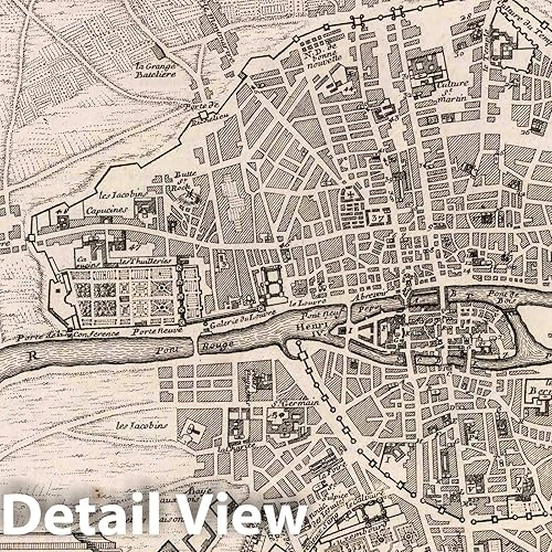 Miniatura 2 de Mapa histórico París, Francia, Septieme Plan de La Ville de Paris. 1714, Arte de pared vintage 44in x 30in