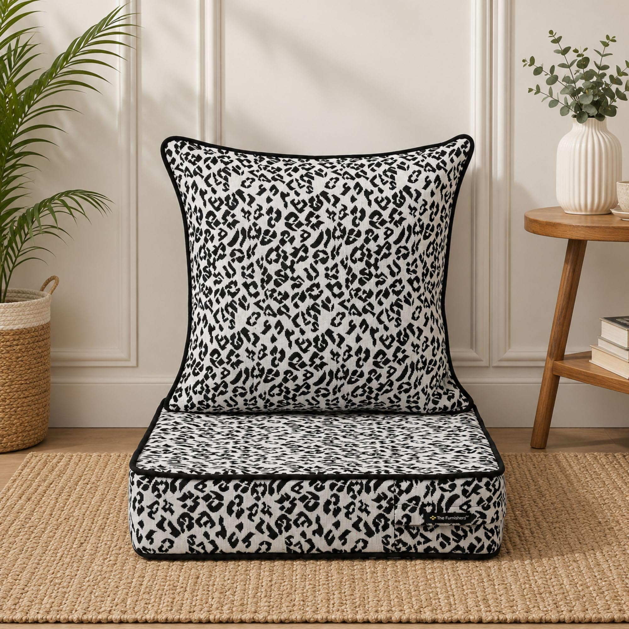 Multipurpose 40x40x8 CM Woven Fashionable High Densitiy Foam Cushion Set for Floor, Patio, Chair and Balcony Garden Seating - White and Black Animal Set, Small Size Set - 16x16x3 Inch-image-11