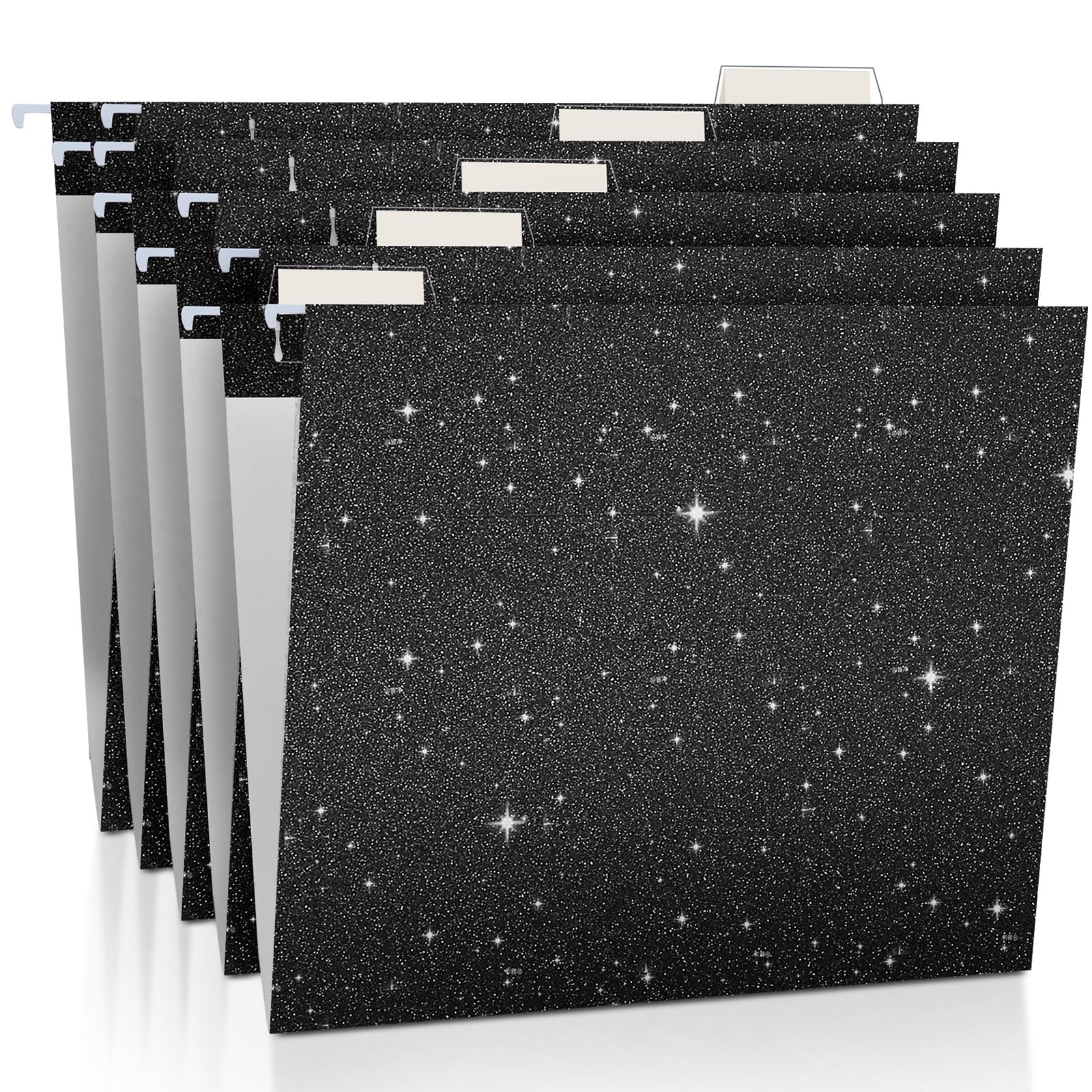 25 Pcs Black Hanging File Folders 12 x 9.25'' Glitter Hanging Folders with 25 Paper 1/5 Cut Adjustable Tab and 25 Plastic Tab for Medical Charts Office Desktop