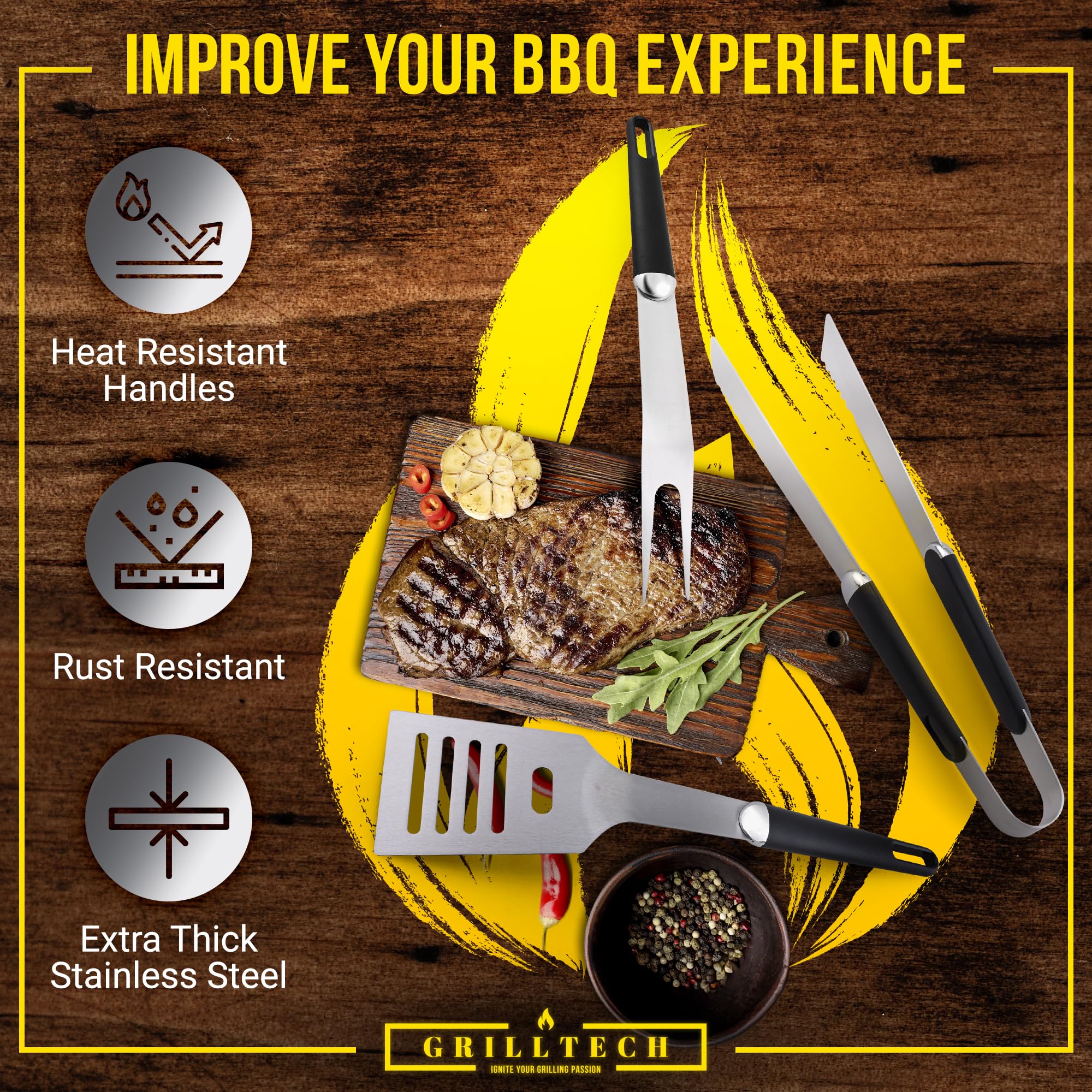 Amazon.co.jp: Grilltech グリルセット 高耐久 BBQアクセサリー (3個