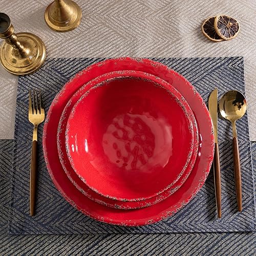 Miniatura 3 de Juego de vajilla de melamina de 12 piezas, servicio para 4 platos y cuencos rústicos agrietados, juego de platos de melamina para Navidad, boda,