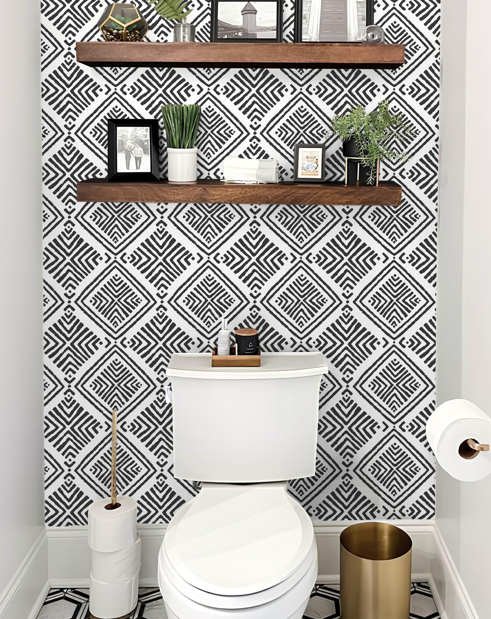 Papel tapiz blanco y negro para despegar y pegar, papel de contacto geométrico bohemio para armarios, moderno, autoadhesivo, extraíble, cocina, baño, impermeable, papel de contacto blanco y