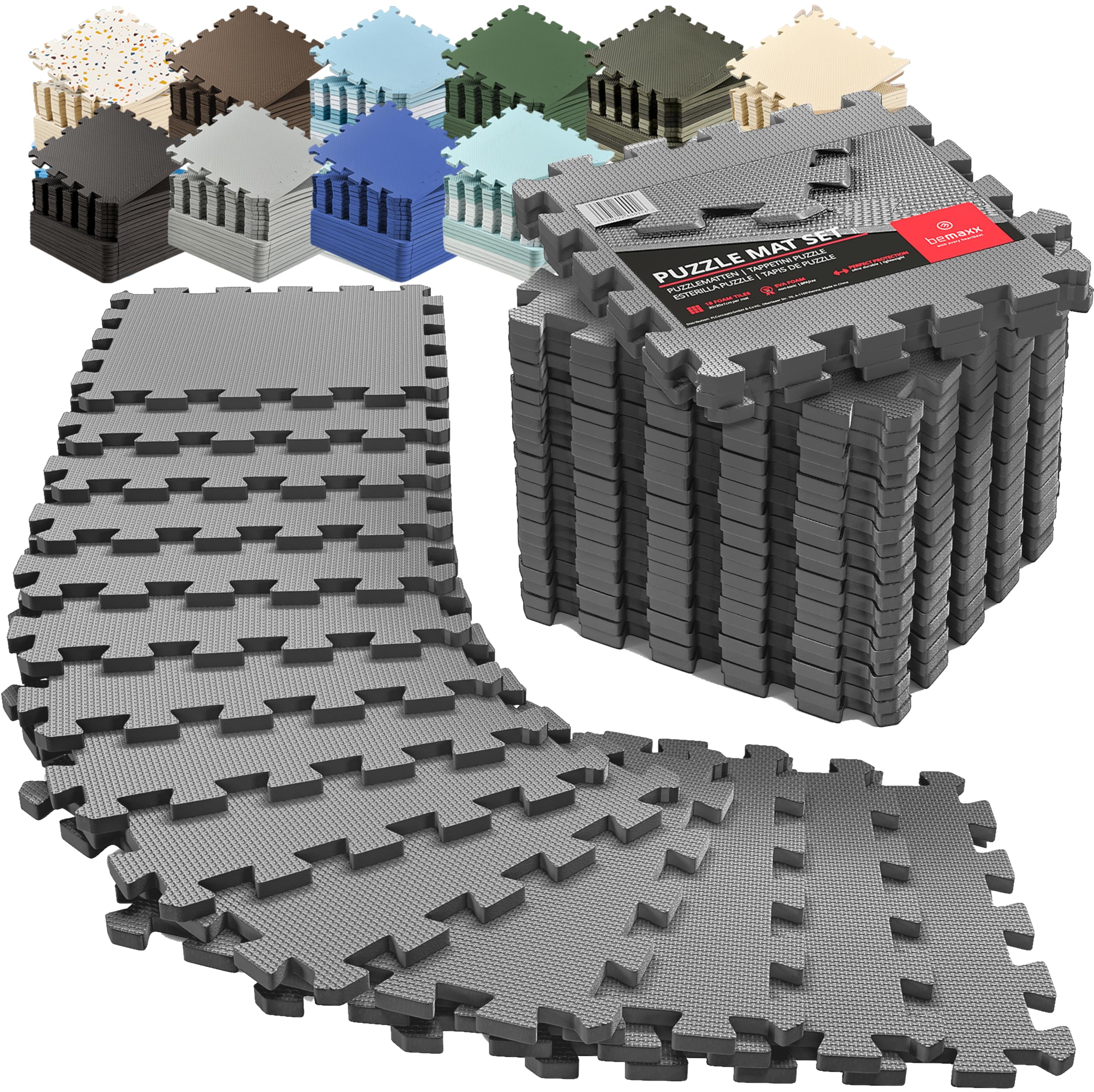 Schutzmatten Bodenschutzmatte Set Sportmatte Gymnastikmatte Puzzlematte: Puzzle Sportgeräte Matte Fitnessmatte Turnmatte Unterlegmatte Bodenmatte Sport Mat Trainingsmatte Gummimatte Yogamatte - Grey