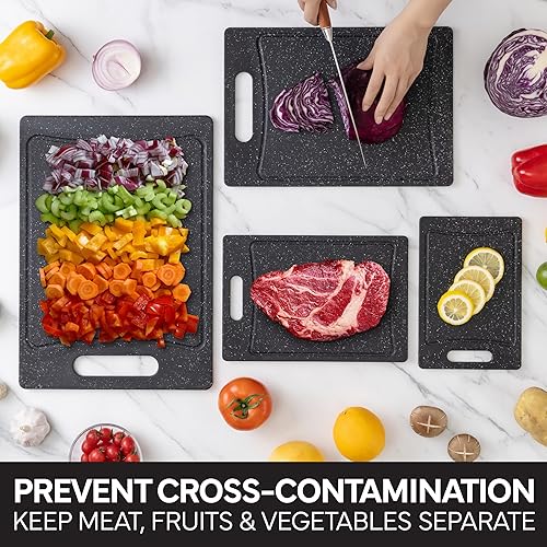Vista 98 de COOK WITH COLOR Juego de tablas de cortar antideslizantes, esenciales de cocina con mango de fácil agarre para carne, verduras y frutas, 3 tablas
