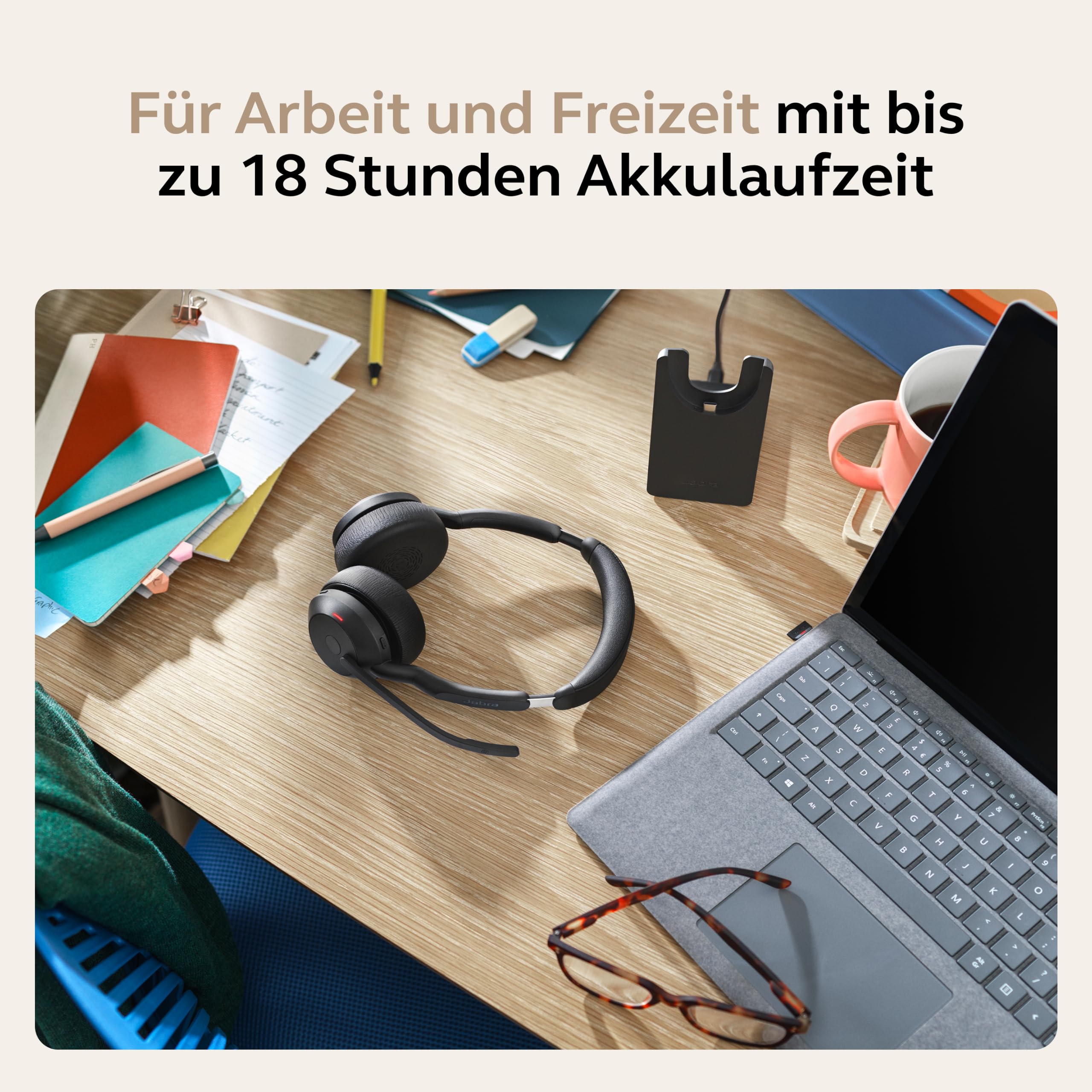 Jabra Evolve2 55 - schnurloses Stereo-Headset Air Comfort - Mikrofone mit Geräuschunterdrückung und ANC - für MS Teams Zertifiziert, mit Anderen Plattformen kompatibel - Schwarz