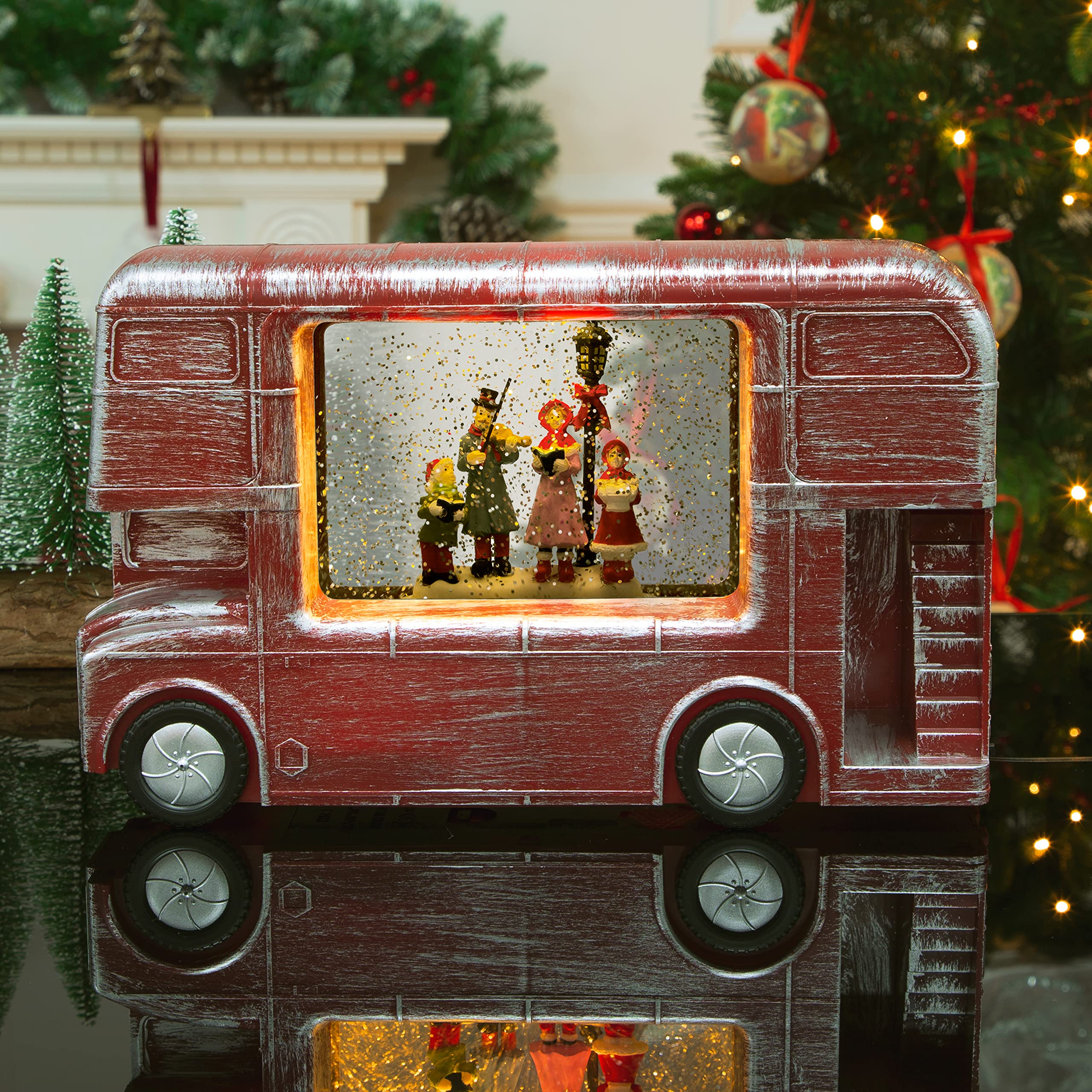 The Christmas Workshop Multicoloured 70729 Choir Inside A London Bus Indoor Christmas Decoration / 4 X Warm White Led Lights/Battery Operated / 28Cm X 7Cm X 17Cm