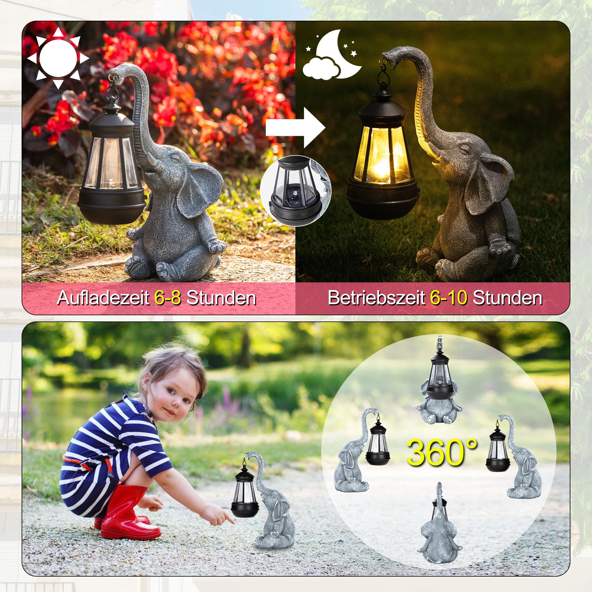 Solar Elefantenstatue Für Garten & Terrasse - Glücksbringer Mit LED-Beleuchtung