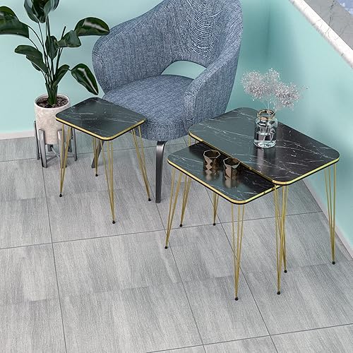 Miniatura 5 de Juego de 3 anidados redondos, base moderna de aspecto de grano de madera para mesas de centro o mesitas de noche, mesa auxiliar, mesa auxiliar