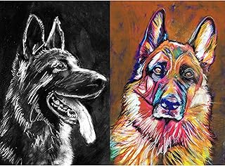 Two German Shepherd Wall Art Prints | GSD Dog Gifts | From Original Paintings by Oscar Jetson | Modern Hand Signed Artwork in 8x10” and 11x14” Sizes (a4)