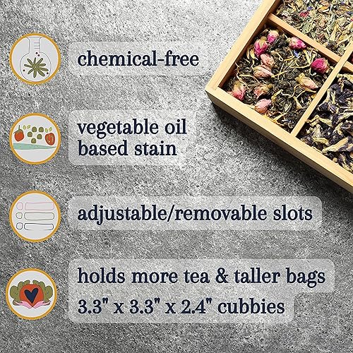 Miniatura 76 de Caja organizadora de té de bambú sin productos químicos, ecológica, grande, alta y ajustable, baúl de almacenamiento de madera natural