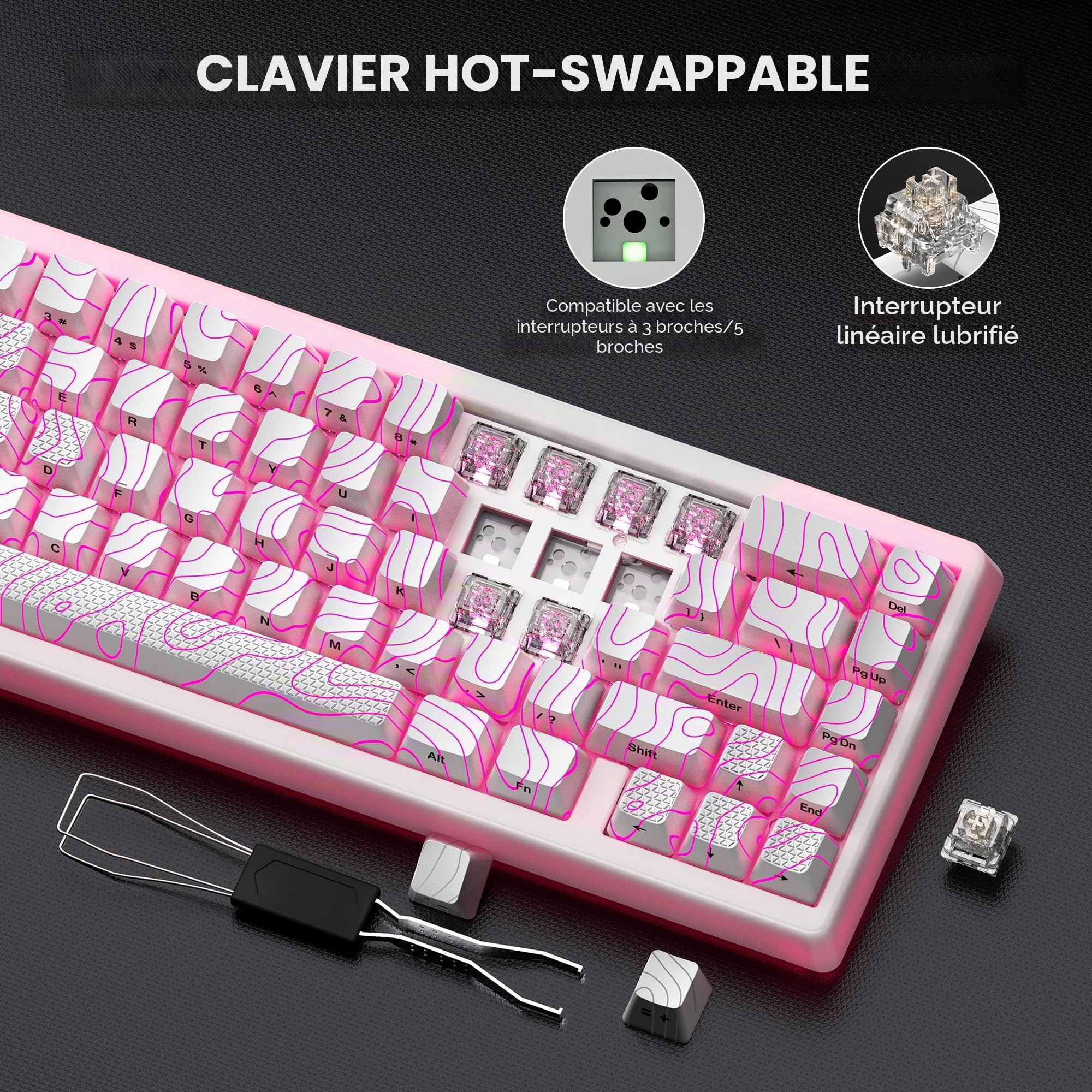 HITIME XVX M67 Clavier sans fil 60 % sans fil, clavier de jeu topographique QMK/VIA, clavier mécanique Thocky Creamy Tri-mode, joint d'étanchéité remplaçable à chaud, technologie IMD RVB pour Windows
