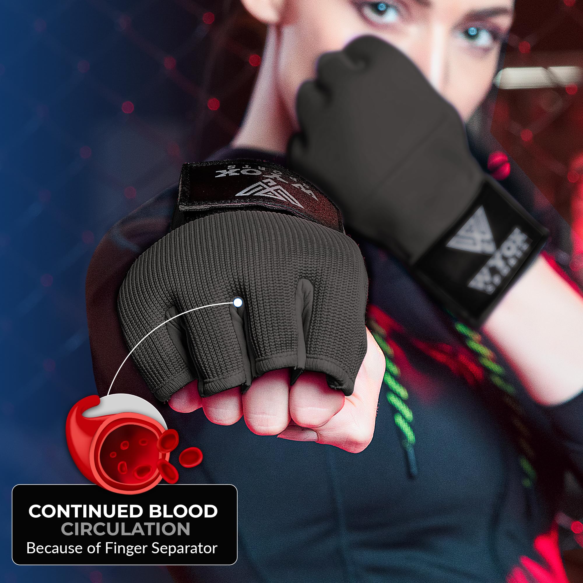 Wyox boxe guanti interni con imbottitura in gel mano Wraps Fist bende MMA Thai Muay training, Black