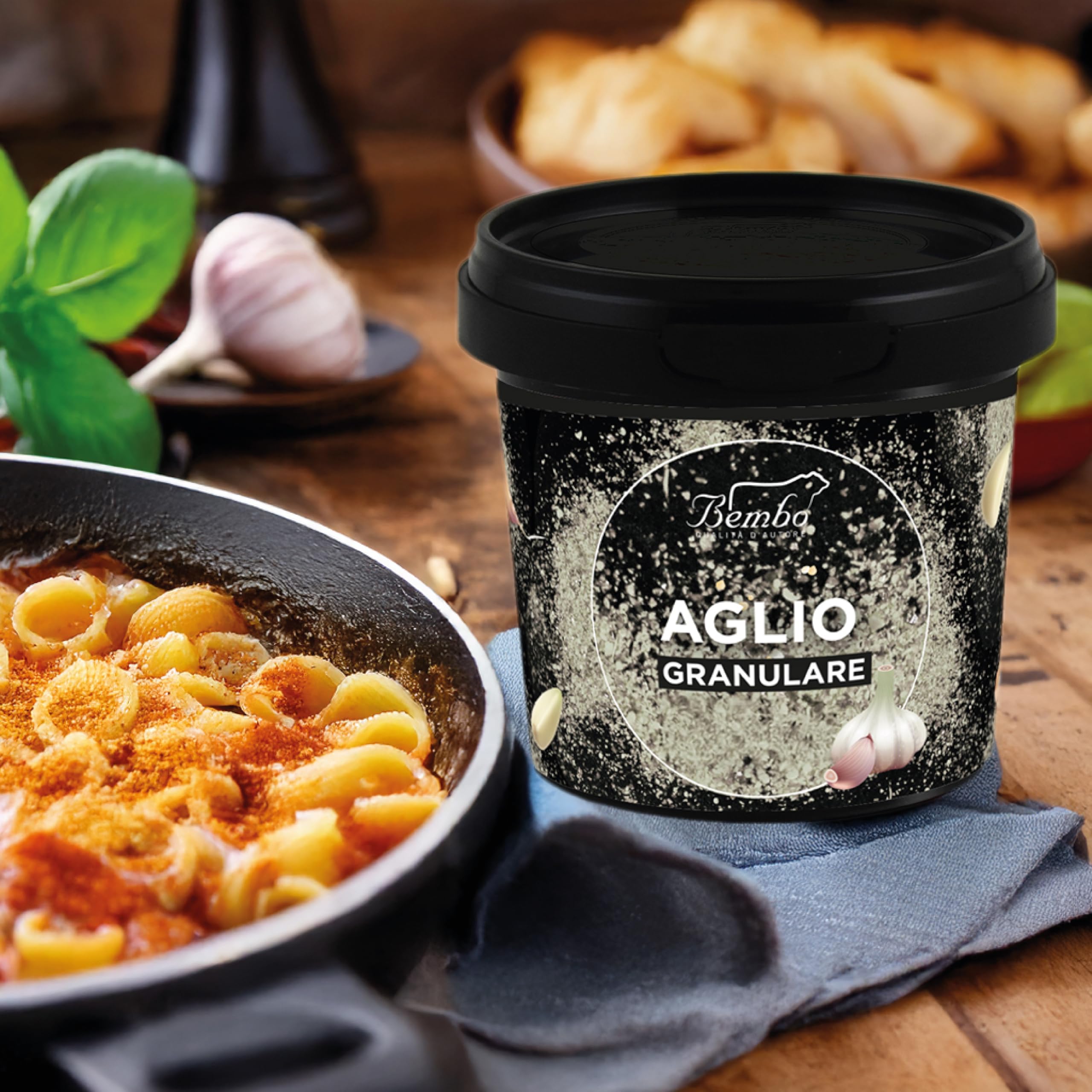 Aglio Granulare Bembo 70 g - Confezione Anti Spreco - Spezia Essiccata al Sole - Aroma Intenso - Prodotto Naturale - Confezione anti-luce e anti-ossidazione (Aglio Granulare)