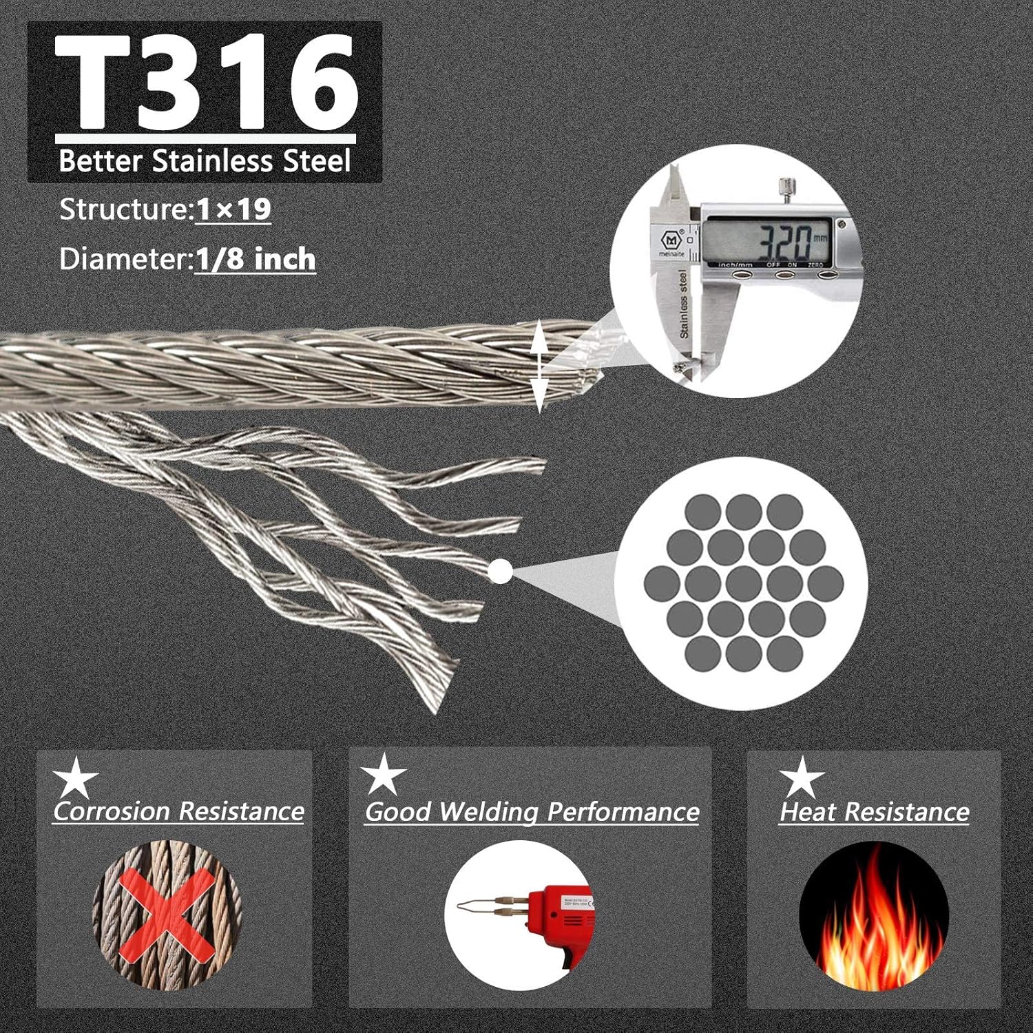 Bеѕt Quаlіtу 🔥 Wayska 1/8 Inch Stainless Steel Cable 500FT, Aircraft Cable T316 Marine Grade, Wire Rope with Cable Cutter and 60 Pack Stainless Steel Protector Sleeves for Cable Railing, 1x19 Strands Construction Hоttеѕt Sаlеѕ Wayska 1/8 Inch Stainless Steel Cable 500FT, Aircraft Cable T316 Marine Grade, Wire Rope with Cable Cutter and 60 Pack Stainless Steel Protector Sleeves for Cable Railing, 1x19 Strands Construction