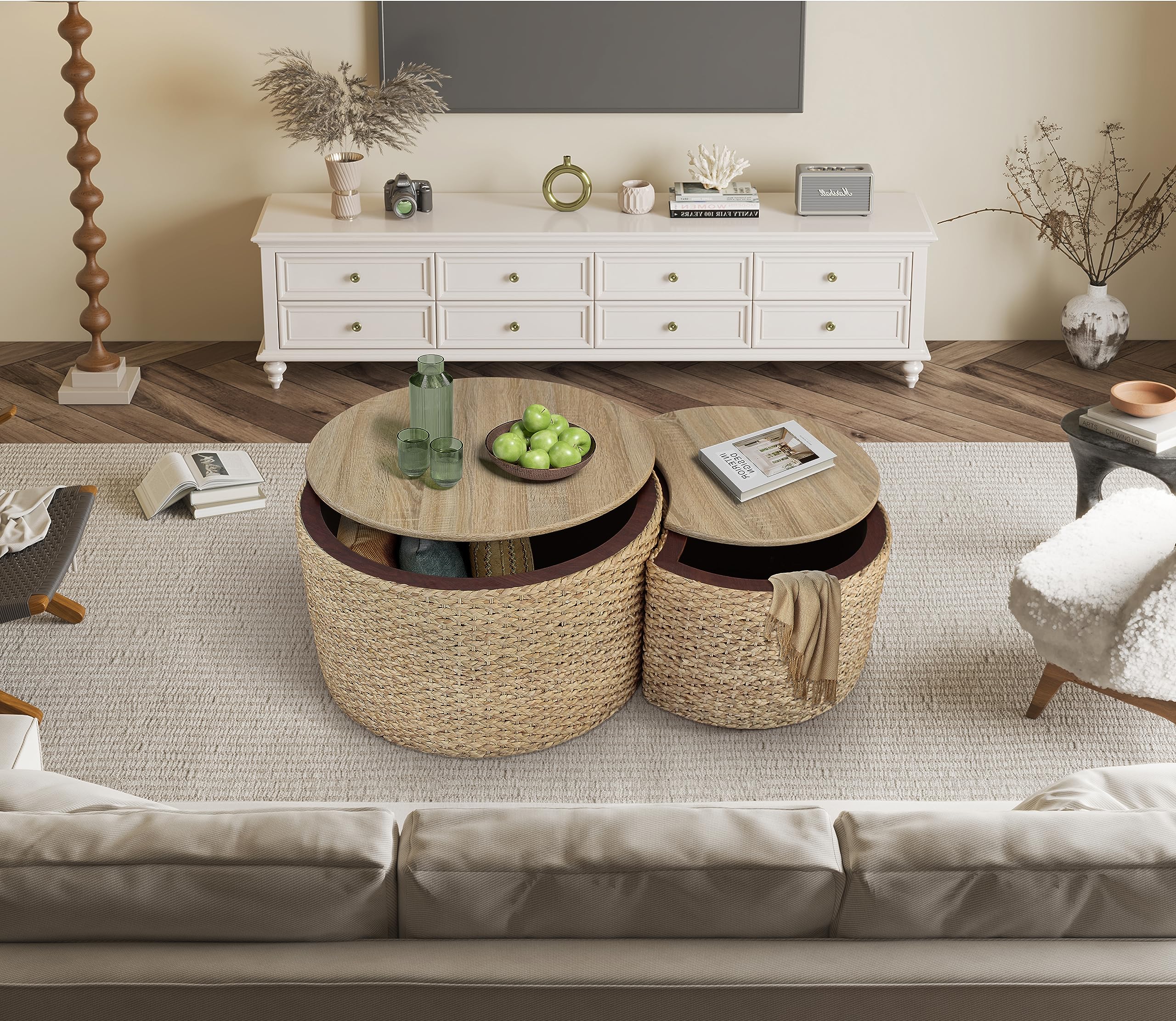 Giofanzo Nesting Coffee Table (Set of 2), Rustic Round Coffee Table ...