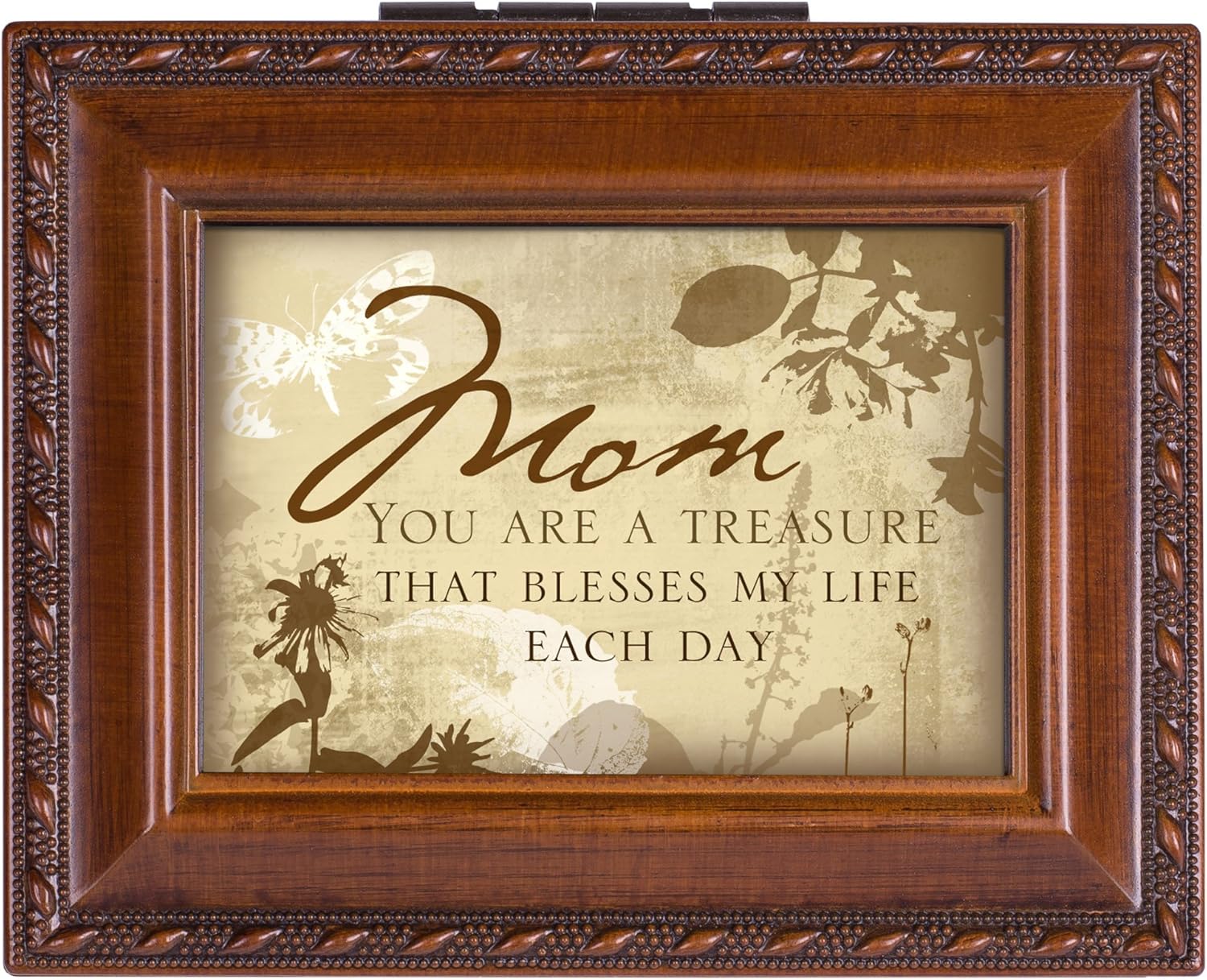 Cottage Garden Mom Treasure Brown Rope Trim 4.5 x 3.5 Tiny Square Jewelry Keepsake Box