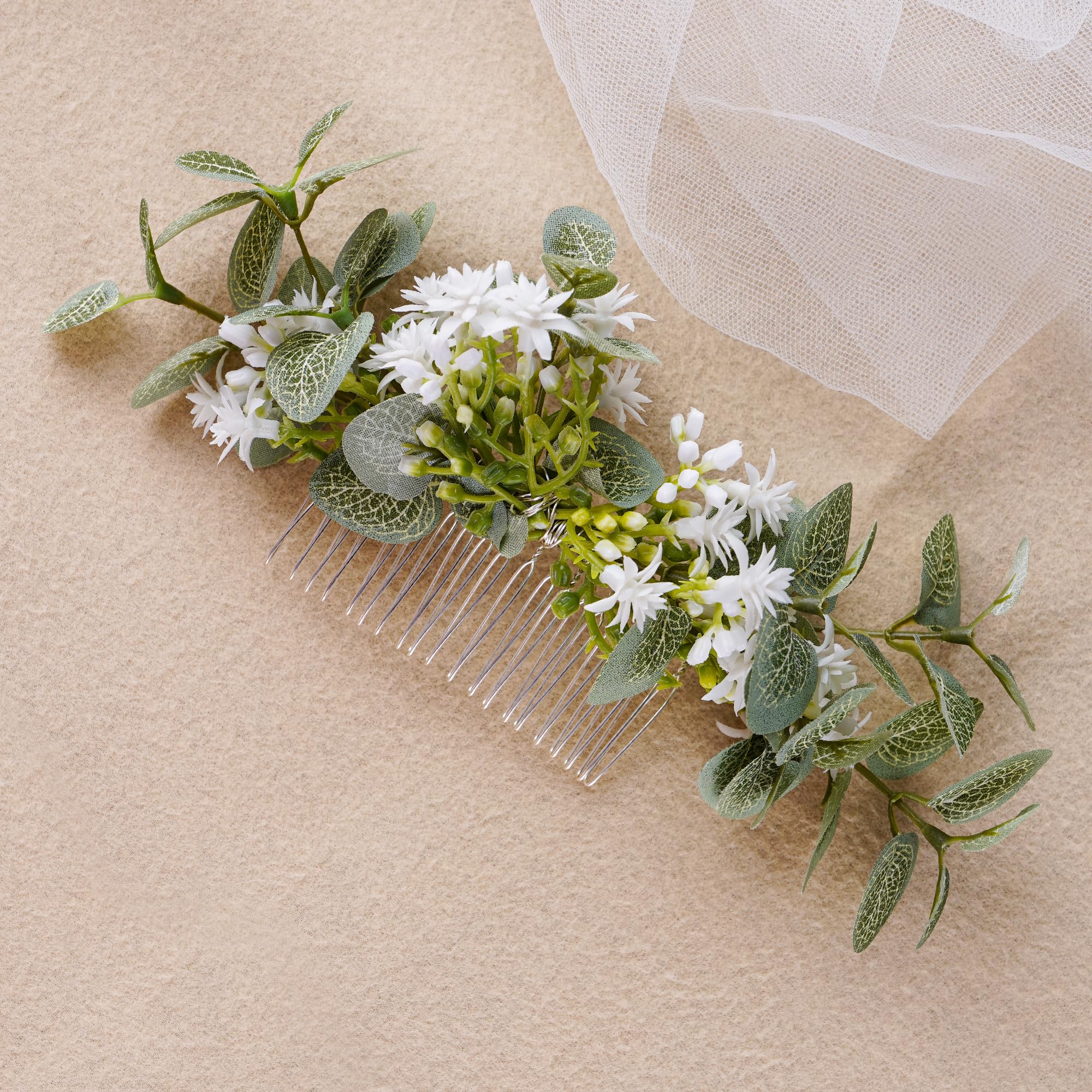 PartyforU Handmade Green Flower Hair Combs for Women Woodland Floral Combs for Boho Hair Combs for Wedding Bridal Shower Maternity Shoot Bachelorette Party Engagement - Image 3