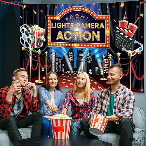Miniatura 6 de KatchOn, Lights Camera Action Backdrop - Large, 72x44 Inch Movie Theme Party Decorations, Oscar Party Decorations Lights Camera Action Movie
