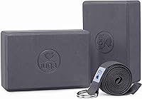 IUGA Yoga Blocks 2-Pack with Strap - Non-Slip High-Density Foam 9x6x3" for Deeper Poses, Balance & Flexibility in Yoga Pilates
