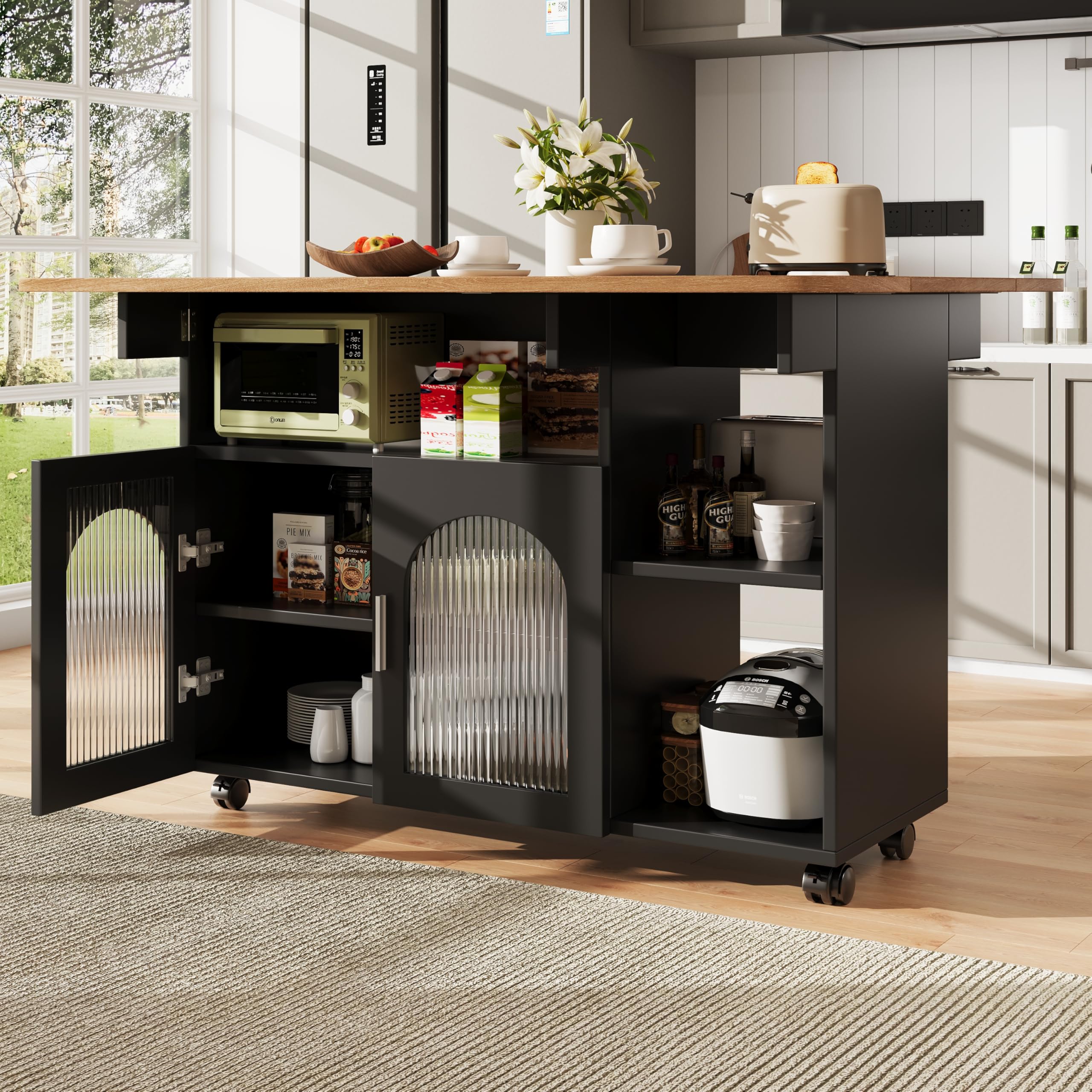 Jaxenor Kitchen Island on Wheels with Folding Worktop for Dining Room