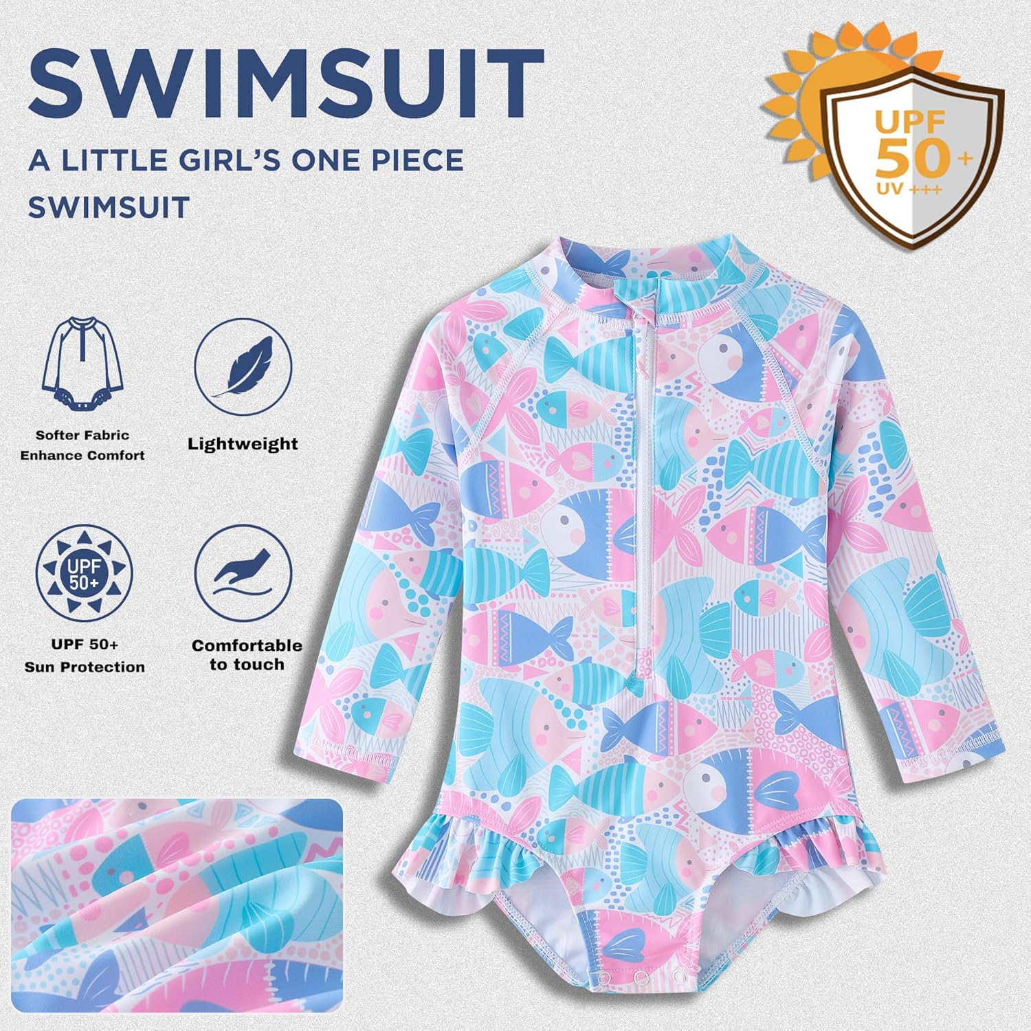 UMELOK Baby Girls One Piece Swimsuit Infant Bathing Suit Long Sleeve Rash Guard Swimwear with UPF 50+ Sun Protection - Image 2
