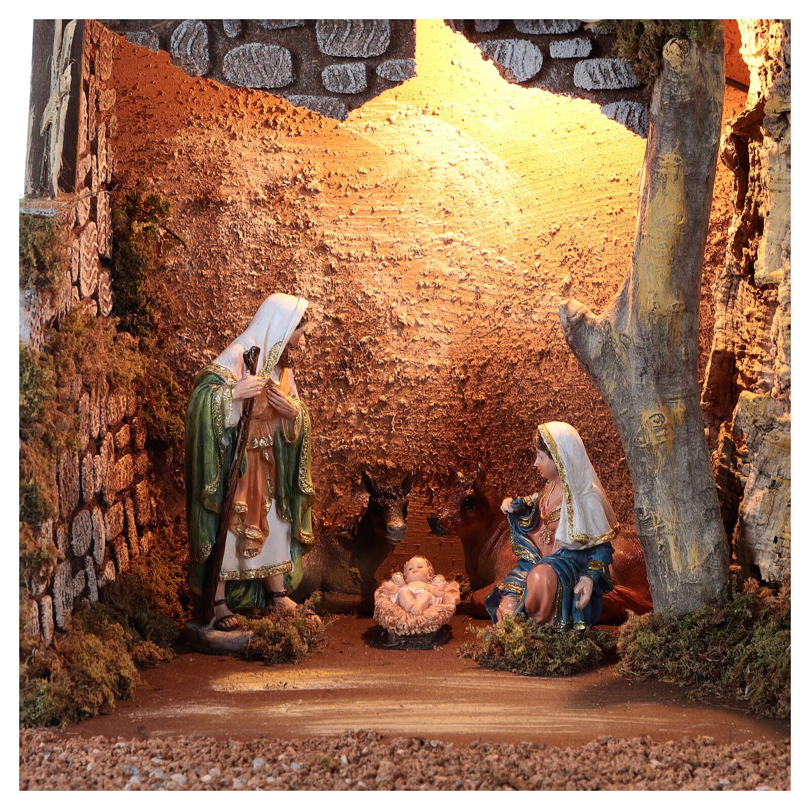 Holyart Nativity Scene Stable 16 cm Fountain Mill Light 50x70x40 cm, with figurinesWidth: 70 cm|Height: 50 cm|Depth: 40 cm