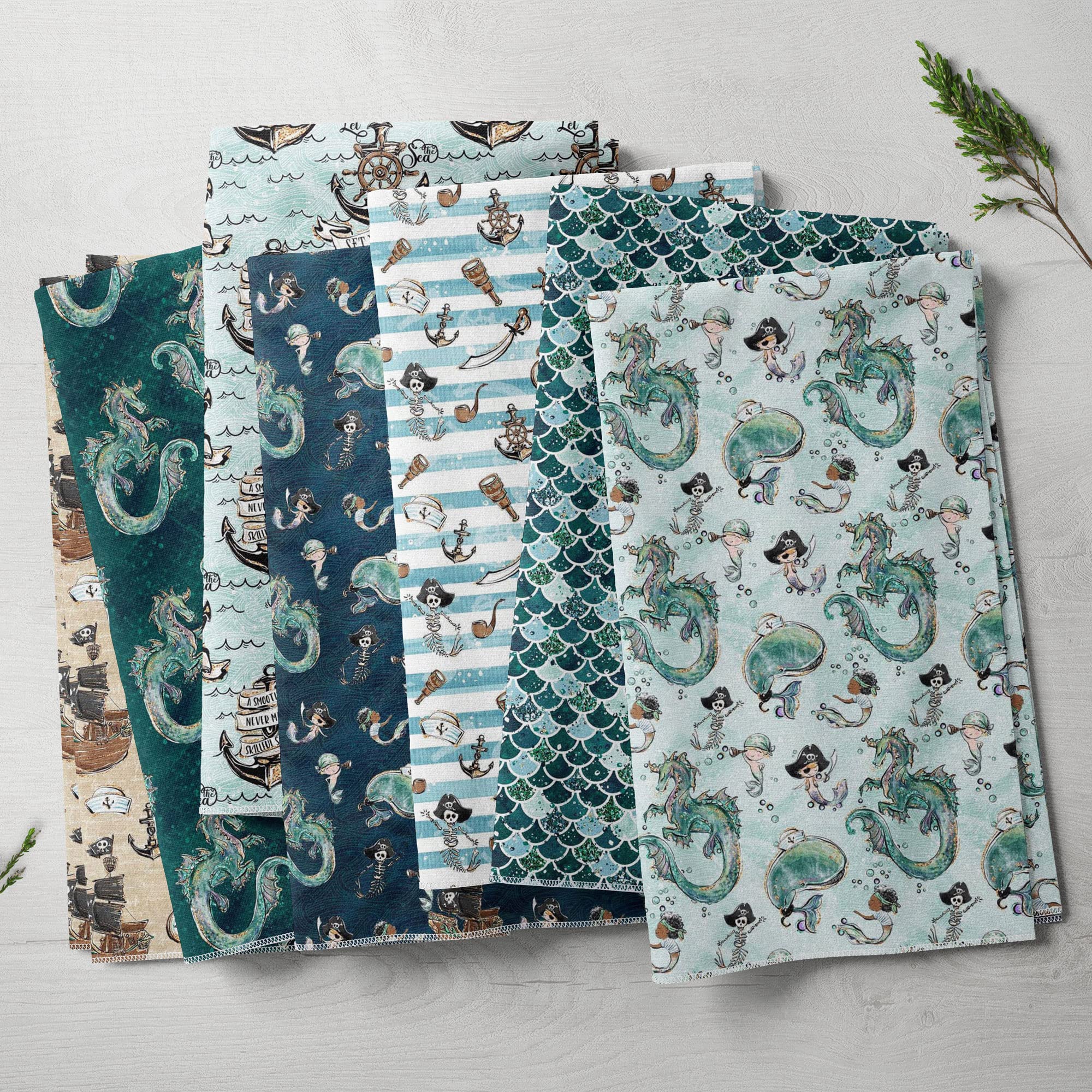 Discover Lifestyle & Fashion Fabrics Anchor 100% Cotton Merboys Dragon Pirates Nautical Children Kids Craft Fabric Material | 55'' - 140 Cm Wide (Per Half Metre, )