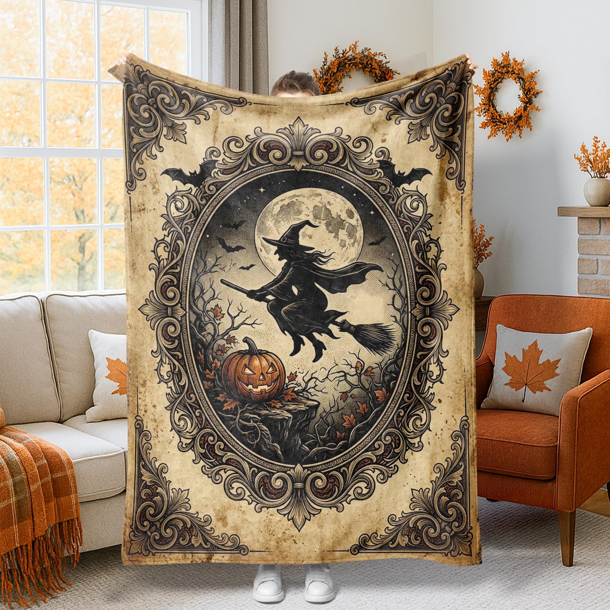 Manta de bruja de forro polar negro 60x80 pulgadas para cama y sofá