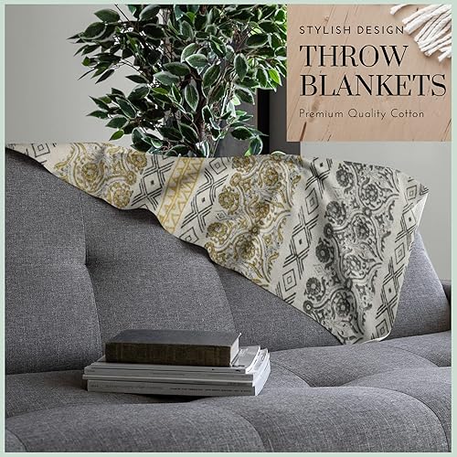 Miniatura 3 de Manta de algodón - Tejida cálida decoración bohemia sofá cama, cocina, sala de estar - Estampado en bloques - Manta de silla con borlas para acampar