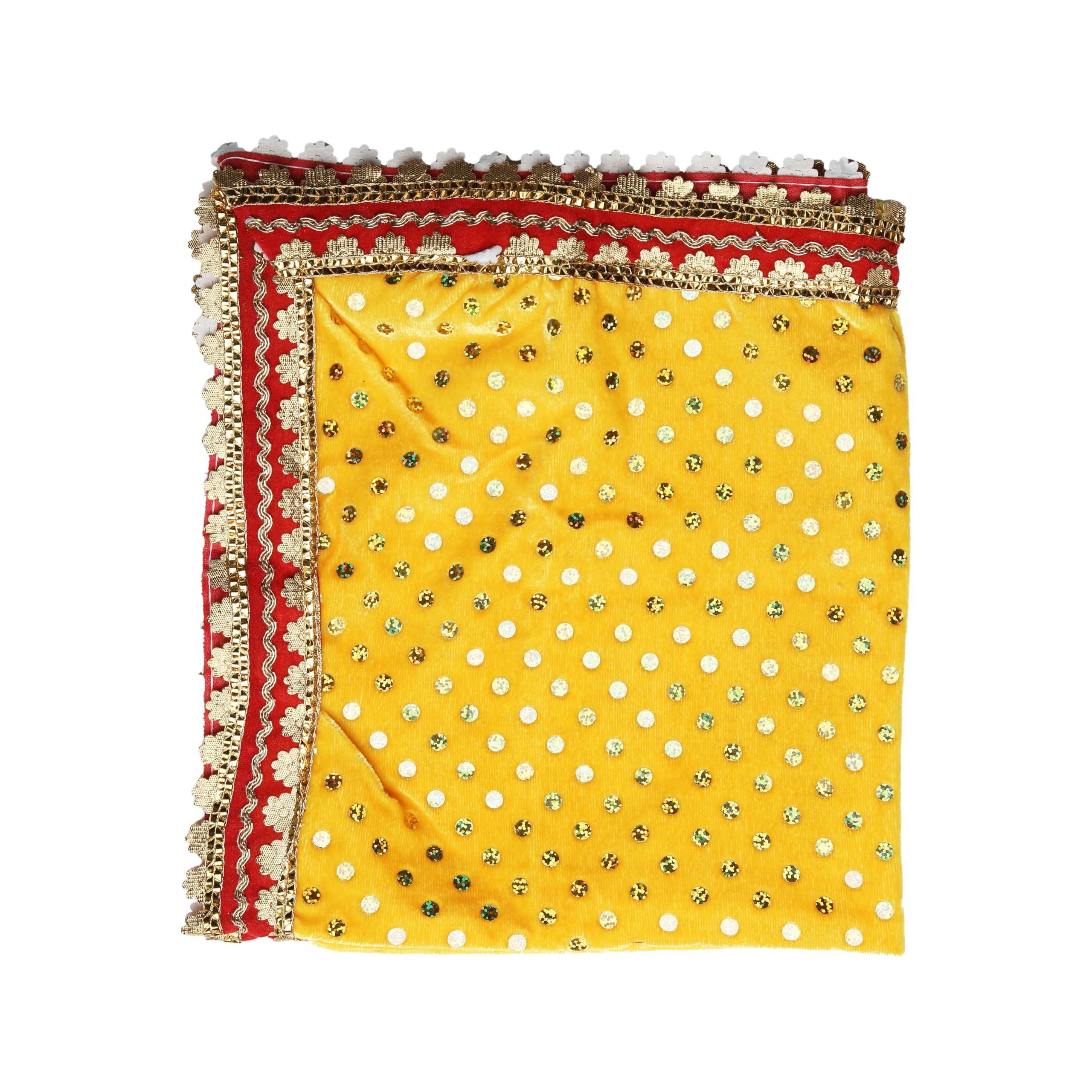 Decorative Chunari Puja Velvet Cloth (Size:-20 Inchesx 20 Inches)Chunni Puja Indian Traditional Cultural Festival Decoration Chunr MATA Ki Chunri for Statue Chowki Aasan Mat Poster Frame(Yellow)