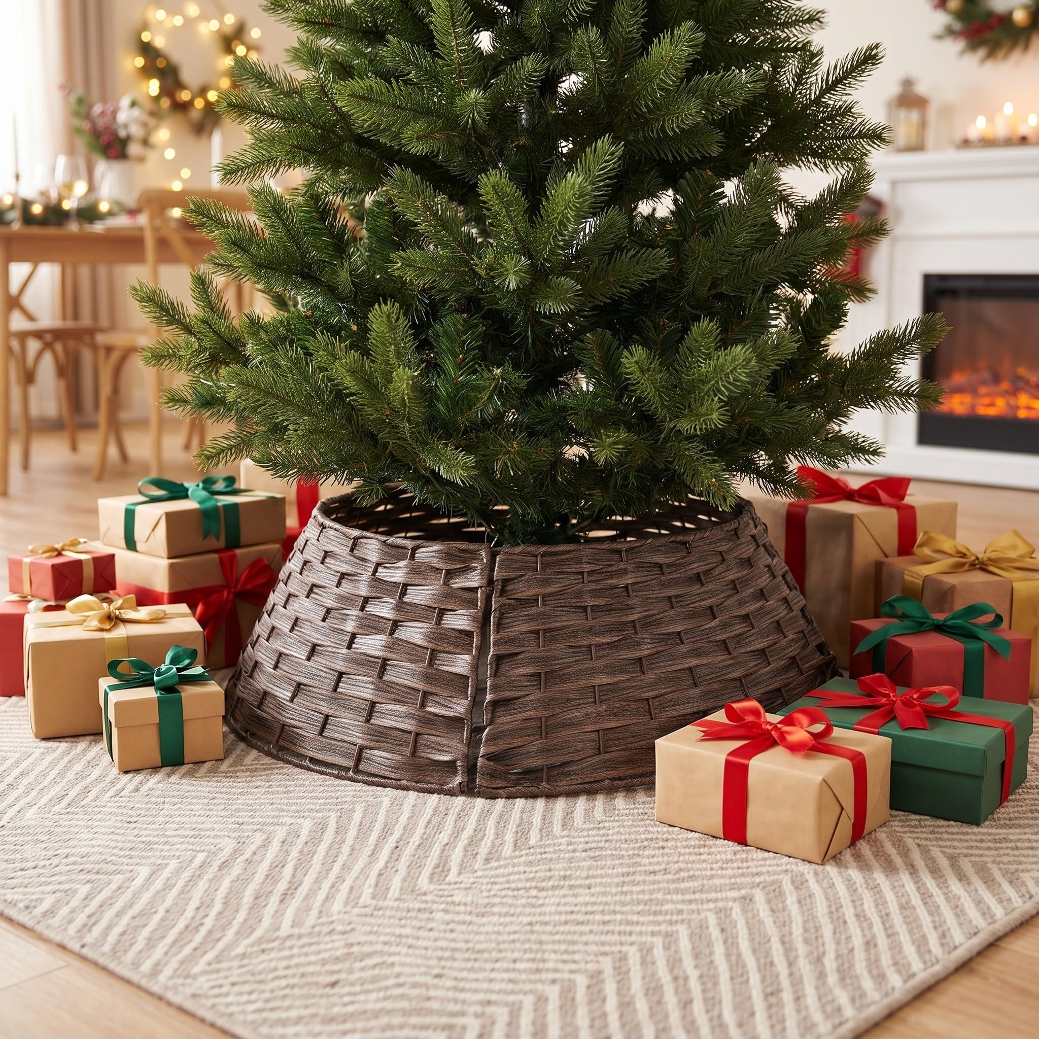 VICASKY Gonna per albero di Natale, collare per cesto in PVC e rattan,