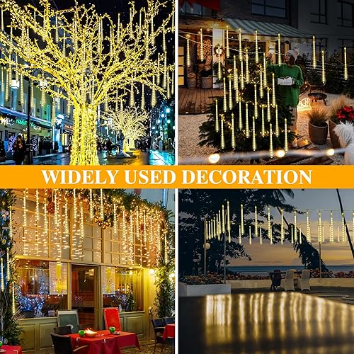 Miniatura 6 de Luces de lluvia de meteoritos, 192 luces LED de lluvia que caen, 8 tubos de 11.8 pulgadas, luces de Navidad impermeables para enchufar, luces LED de
